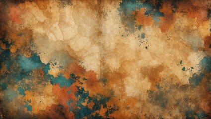 Poster - Vintage textured paper background with abstract colors in brown and blue suitable for artistic and creative design projects.
