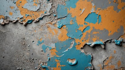 Poster - Peeling paint cement texture with vibrant blue and orange colors for creative background and design projects
