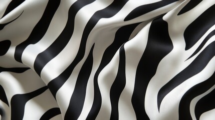 Poster - Black and white zebra print fabric with wavy lines, dynamic and elegant textile. Fashion design and animal pattern concept