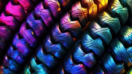 Aufkleber - Colorful Abstract Pattern of Interwoven Strands in Vibrant Rainbow Hues and Textured Design