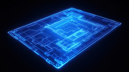 Poster - Futuristic digital circuit board, glowing blue, dark background, tech concept