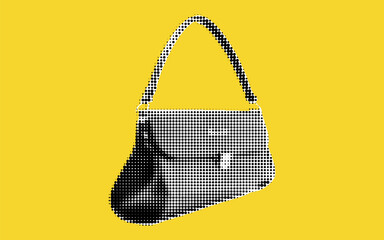 Poster - Creative collage featuring a stylish handbag in halftone design against a vibrant yellow background