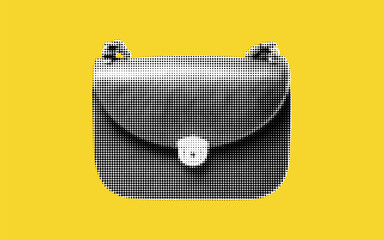 Poster - Stylish halftone collage featuring a chic bag on a vibrant yellow backdrop radiating modern elegance in every detail