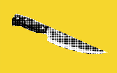 Aufkleber - Artistic collage featuring a halftone knife design against a bright yellow backdrop for a playful culinary expression
