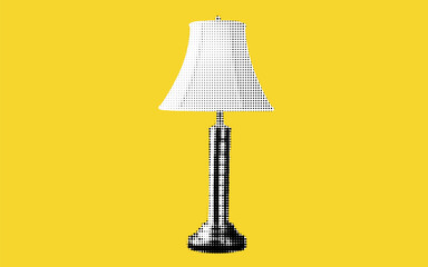 Poster - Brightening spaces with artistic halftone lamp design on vibrant yellow backdrop