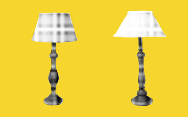 Poster - Collage art featuring halftone lamps against a vibrant yellow background, merging light and creativity into a playful visual experience