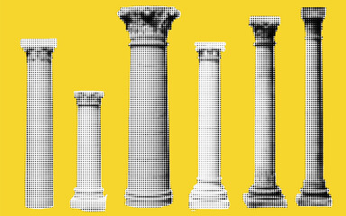Poster - Vibrant collage featuring halftone columns on a bright yellow background