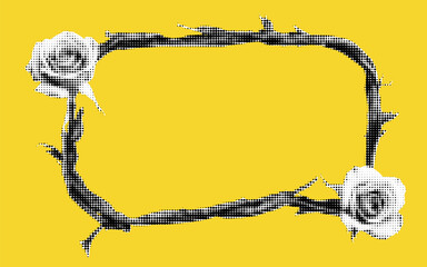 Aufkleber - Collage of halftone roses entwined in a thorny border on vibrant yellow backdrop evokes a feeling of beauty and resilience