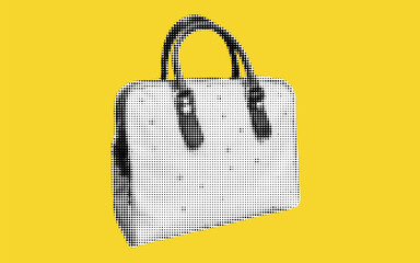 Poster - Collage of a stylish white bag on a vibrant yellow background showcasing a bold halftone effect that elevates modern design aesthetics