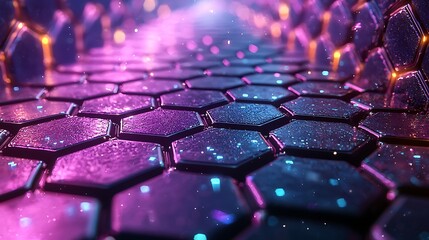 Wall Mural - Abstract Hexagon Pattern, Glowing, Purple, Blue, Technology Background