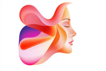Wall Mural - Creative representation of a woman's profile with colorful abstract shapes and fluid lines in contemporary style