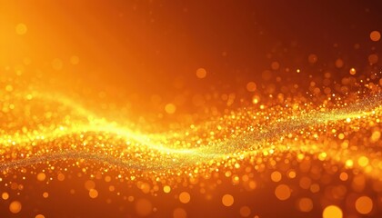 Poster - Vibrant orange backdrop with luminous golden dots bokeh. Sparkling wave design, digital fiber optic cable concept. Futuristic glowing tech motion graphic element with smooth stream effect. Light