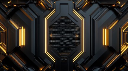 Poster - Abstract tech panel, glowing lines, dark background, futuristic design, ideal for sci-fi