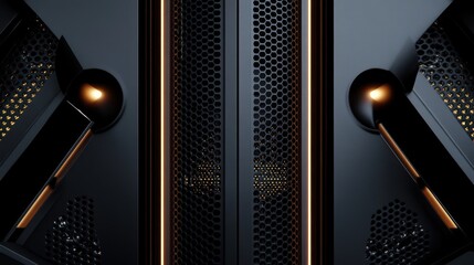 Poster - Abstract metallic server room; glowing accents