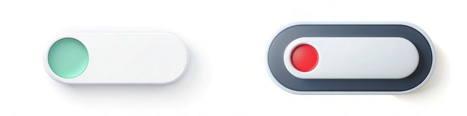 Fototapete - Two buttons, one white and one red, are shown side by side. The white button is labeled 