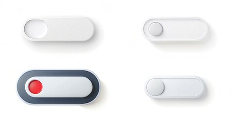 Fototapete - Four buttons with a red circle in the middle. The buttons are white and are arranged in a row