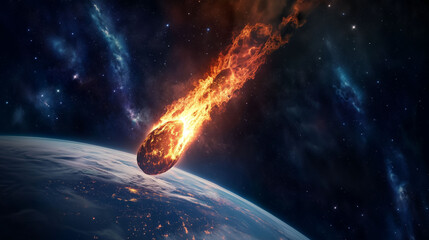 Wall Mural - meteor hitting earth atmosphere striking ozone layer concept of space extinction threat in future
