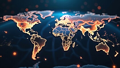 Poster - Global world network, telecommunication on Earth. Internet connections view. Worldwide data transfer, exchange. Digital communication tech for business. Cryptocurrency technologies across planet map