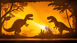 Dinosaur Silhouettes in Dramatic Jungle Scene
