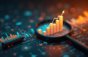 Poster - magnifying glass highlights business growth chart with upward trend. generative ai analysis financia