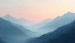 © Viktor - Misty blue mountain range landscape with fog, forest in valley. Calm natural gradient background of hills, mountains with soft sunset sky for meditation, relaxation. Nature backdrop, wallpaper.