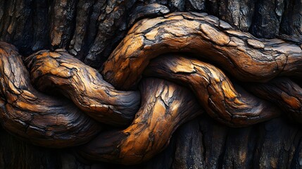 Poster - Close-up of intricately knotted tree roots, showcasing rich textures and colors. A testament to nature's artistry. Intricate Knot of Ancient Tree Roots