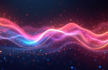 Poster - illustration of abstract colorful glowing light lines on black backdrop. digital artwork design for 