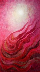 Aufkleber - Red and pink abstract painting with swirling patterns and bright center, evocative of movement and energy. Modern expressionism art concept