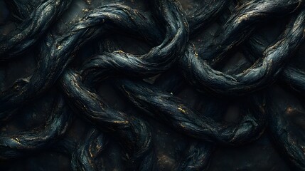 Poster - Abstract image of dark, intertwined vines with gold accents. Mysterious and intricate texture. Dark Mystic Vines: An Abstract Exploration of Nature's Intricacies