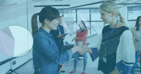 Poster - Image of financial data processing over diverse business people in office