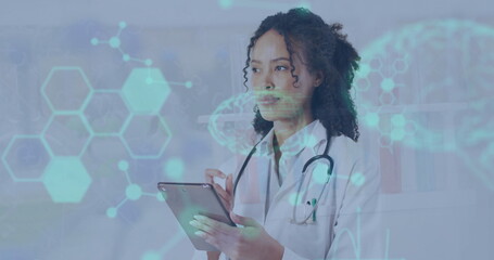 Aufkleber - image of data processing and chemical formula over biracial female scientist