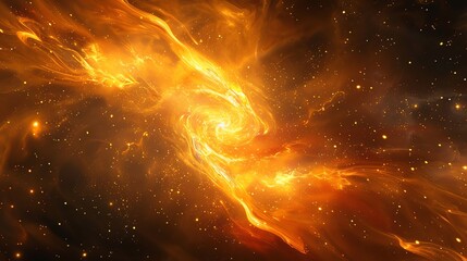 a cosmic background with swirling flames and stars.
