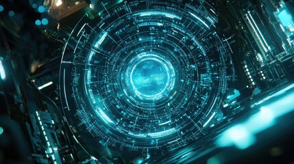 Poster - Futuristic Abstract Digital Portal with Glowing Blue Lights
