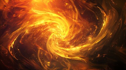 Poster - Abstract swirling fiery orange and yellow background with small dark particles.