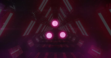 Poster - image of light spots over digital tunnel on black background