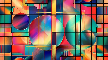 Poster - Abstract colorful geometric background with overlapping circles and squares.