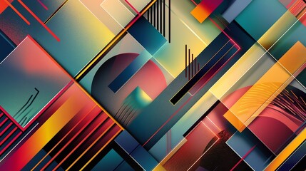 Poster - A colorful, abstract geometric pattern with overlapping squares and lines.