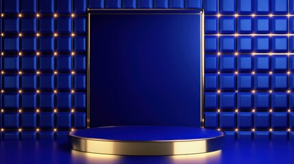 Poster - Royal blue platform with gold trim against a quilted blue and gold background