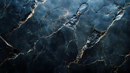 Poster - High-resolution image showcasing a luxurious dark blue marble texture with striking golden veins. Perfect for backgrounds or design projects. Dark Blue Marble Texture with Golden Veins