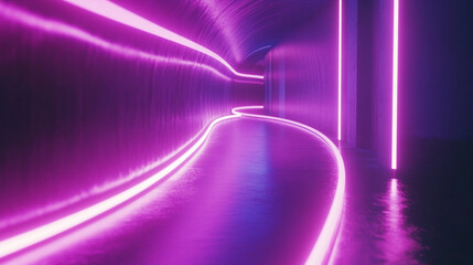 Abstract purple neon lights glowing corridor futuristic design modern interior architecture background