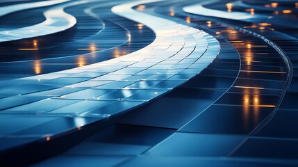 Poster - Abstract Blue Metallic Tiles Background Modern Digital Art Design Technology Shiny Surface Texture Waves Pattern Elegant Futuristic Graphic           