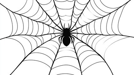 Black spider silhouette on detailed intricate web design art dark myth white scary lines scary insect