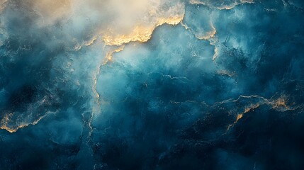Poster - Abstract artwork depicting a mesmerizing blend of deep teal and golden hues, resembling an ocean's depth. Abstract Ocean Deep: Golden Hues and Teal Depths