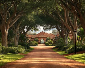 estate driveway, tree tunnel, safari lodge