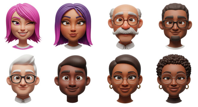 3D illustration of smiling people close up portraits set. Cute cartoon business men and women avatars, multi ethnic male and female characters faces, isolated on white