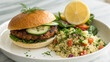 © midobun2014 - Vegan Burger plant based food concept, delicious plant based burger served with salad and quinoa