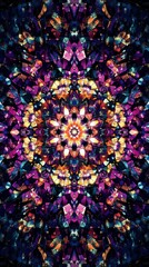 Poster - Abstract kaleidoscope pattern with vibrant colors and symmetrical geometric shapes. Modern digital art concept