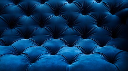 Aufkleber - Close-up view of luxurious deep blue velvet upholstery with button tufting. Rich texture and elegant design. Deep Blue Velvet Upholstery: A Luxurious Texture