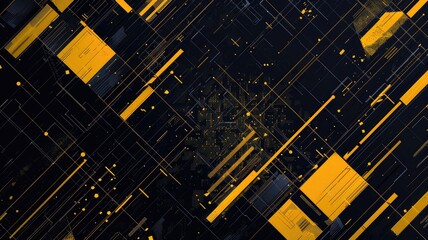 Poster - Explore a striking abstract background featuring blockchain elements in a black and yellow palette. Perfect for technology and innovation themes, this design captures a modern, futuristic aesthetic.