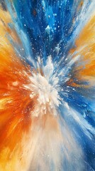 Aufkleber - Dynamic explosion of vibrant orange and blue colors with white center, expressive and abstract. Creative energy and artistic concept